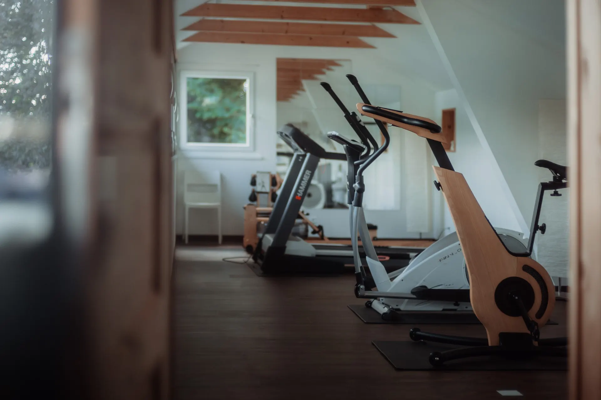 Fitnessraum im Badehaus mit Laufband, Crosstrainer und Ergometer